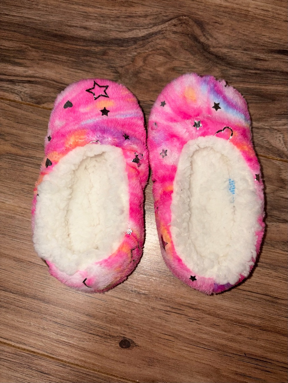 Kidgets Pink Tie Dye Stars Plush Sherpa House Slippers Grippy Bottoms 3T